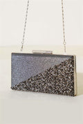 Rectangular Evening Bag with Cross Stones, Smoke Color