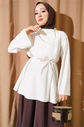 Cross Collar Hidden Button Shirt, Ecru