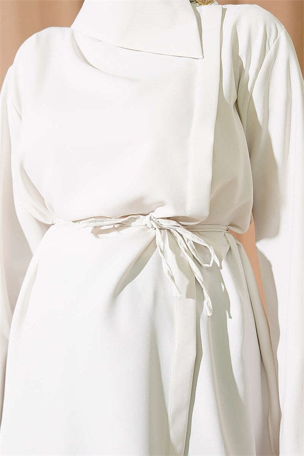 Cross Collar Hidden Button Shirt, Ecru
