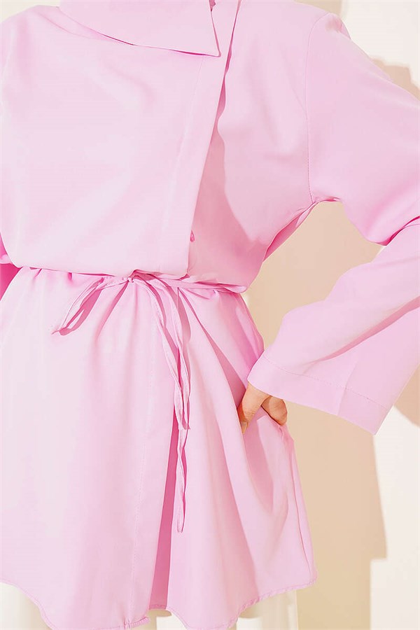 Cross Neck Hidden Button Shirt Pink
