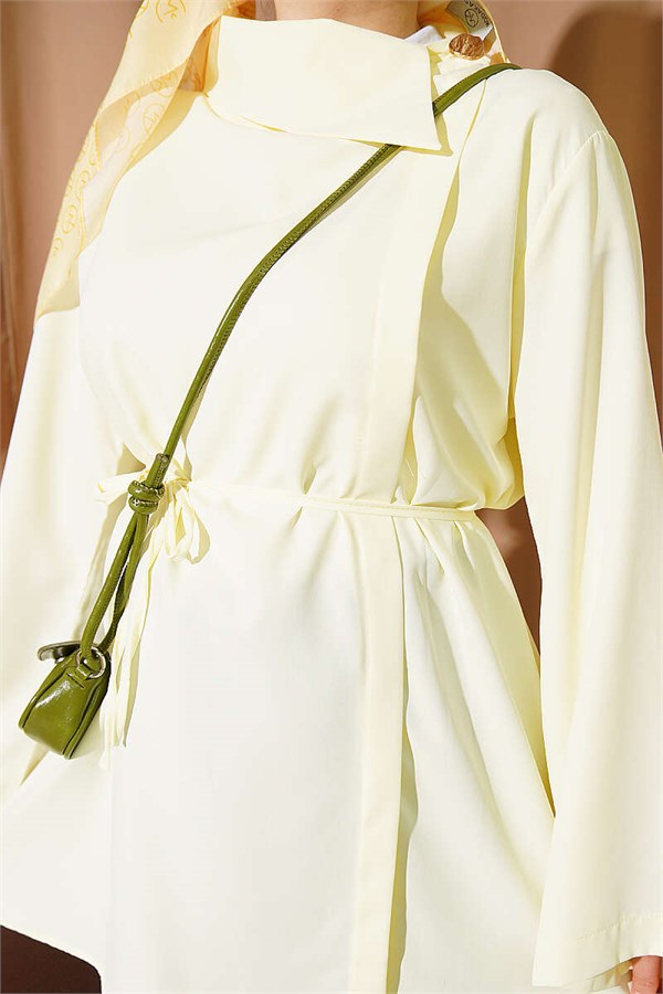 Cross Collar Hidden Button Shirt Yellow
