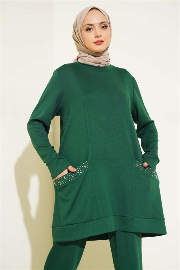 Emerald 2 Piece Set with Stone Embellished Pocket Watch
