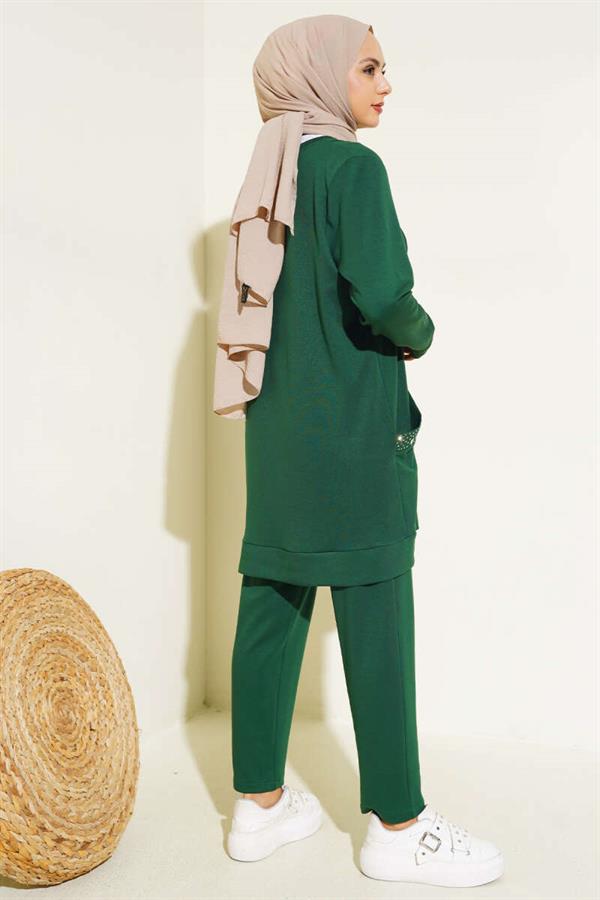 Emerald 2 Piece Set with Stone Embellished Pocket Watch
