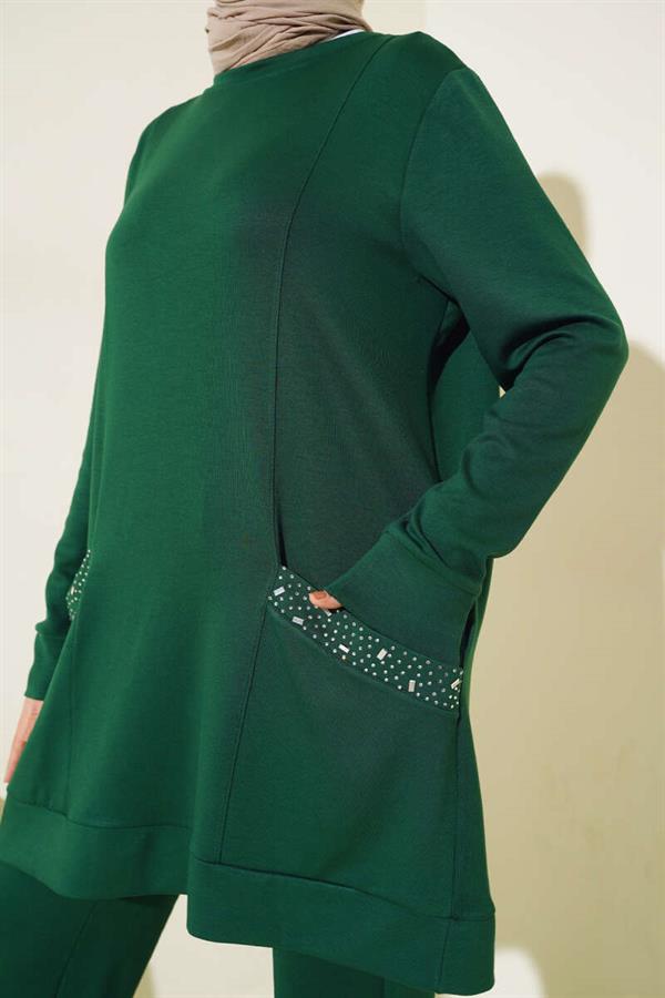 Emerald 2 Piece Set with Stone Embellished Pocket Watch