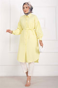 Pocket Detail Lace-Up Long Shirt Tunic Yellow
