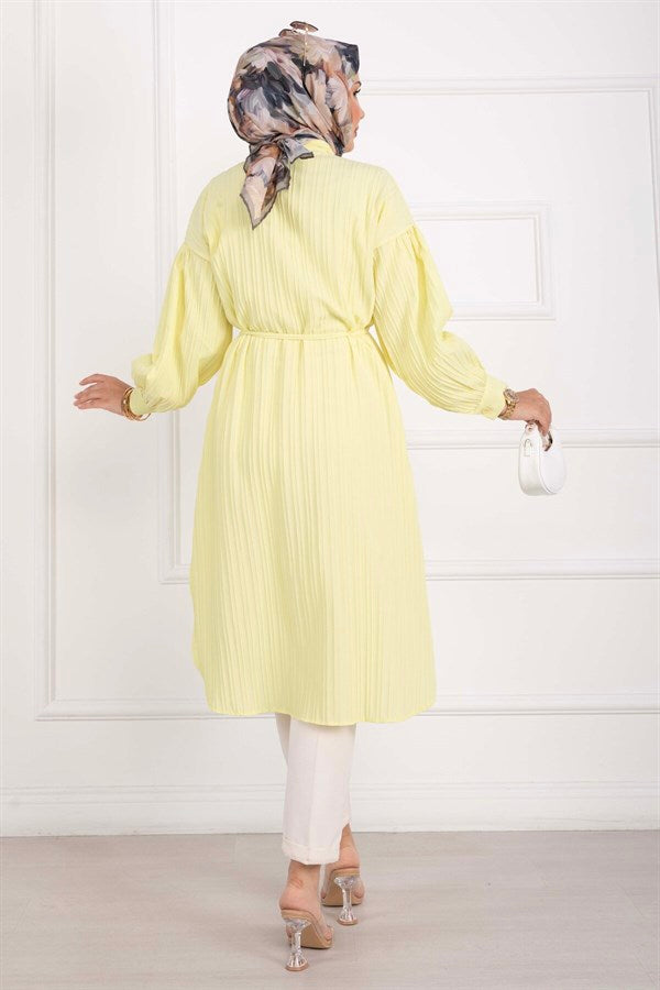 Pocket Detail Lace-Up Long Shirt Tunic Yellow