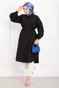 Pocket Detail Lace-Up Long Shirt Tunic Black
