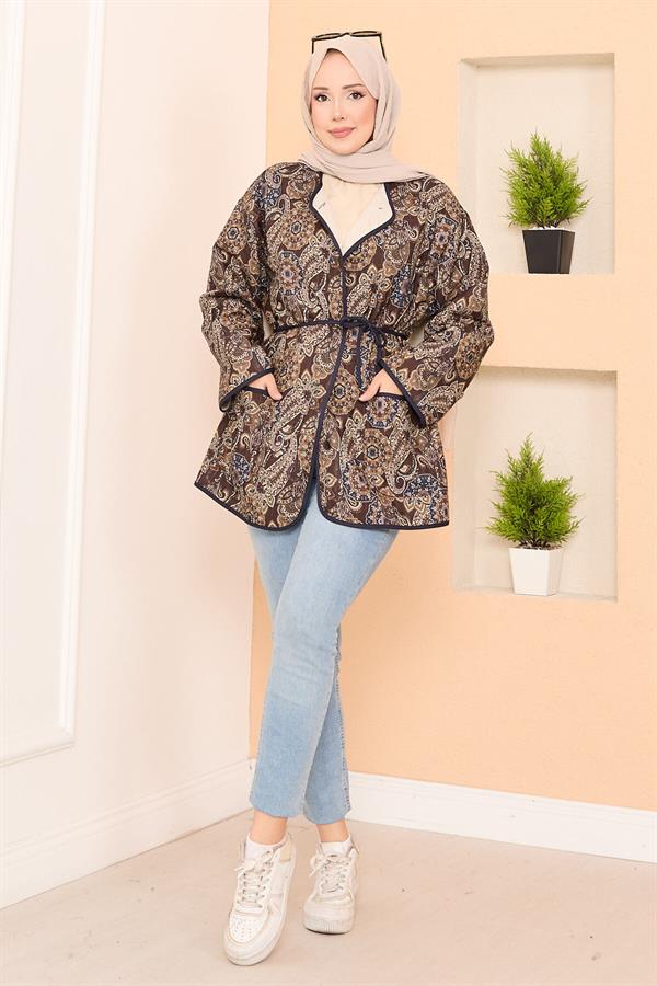 Bohemian Quilted Jacket with Pocket Details -22