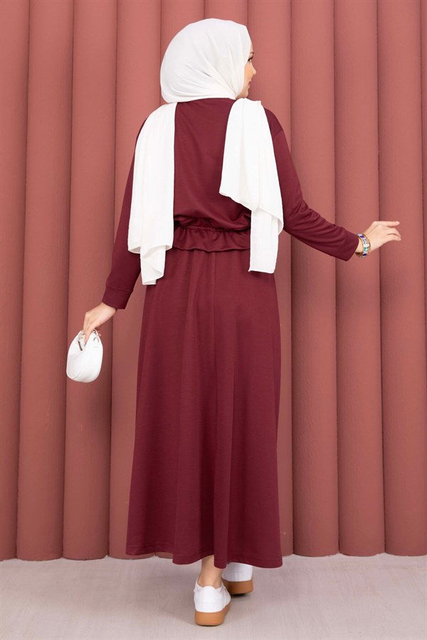 Pocket Detail Crop Top & Skirt 2 Piece Set in Burgundy