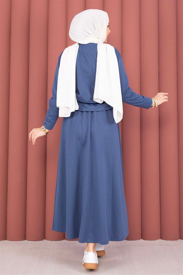 Pocket Detail Crop Top & Skirt 2 Piece Set Indigo