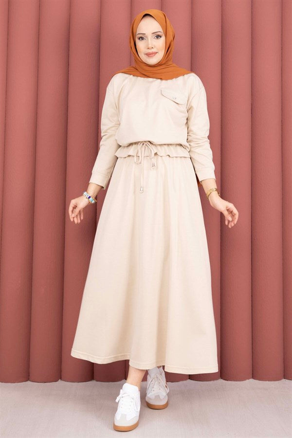 Pocket Detail Crop Top & Skirt 2 Piece Set with Stones