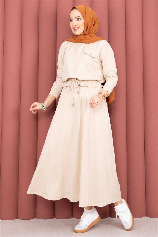 Pocket Detail Crop Top & Skirt 2 Piece Set with Stones
