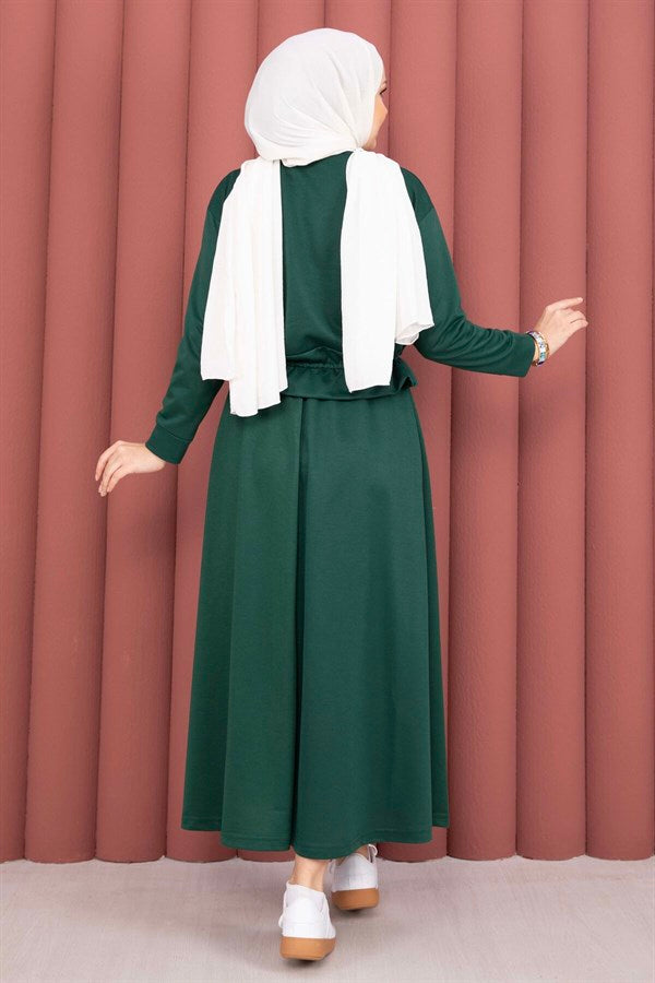 Pocket Detail Crop & Skirt 2 Piece Set Emerald