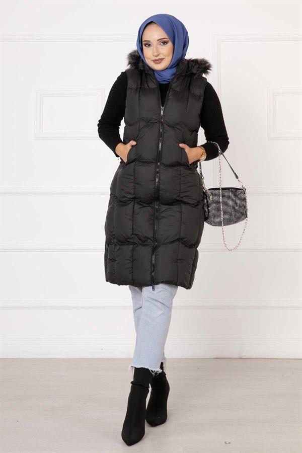 Pocket Detailed Filling Vest Black