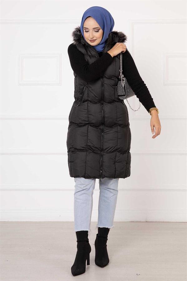 Pocket Detailed Filling Vest Black