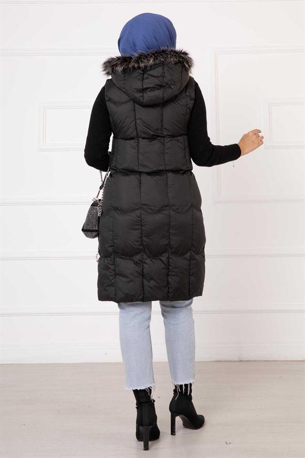 Pocket Detailed Filling Vest Black