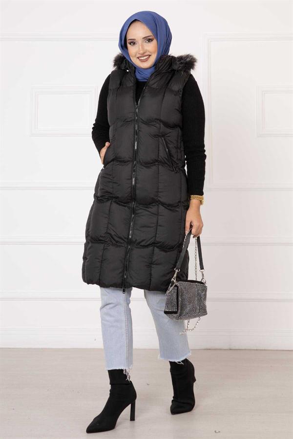 Pocket Detailed Filling Vest Black