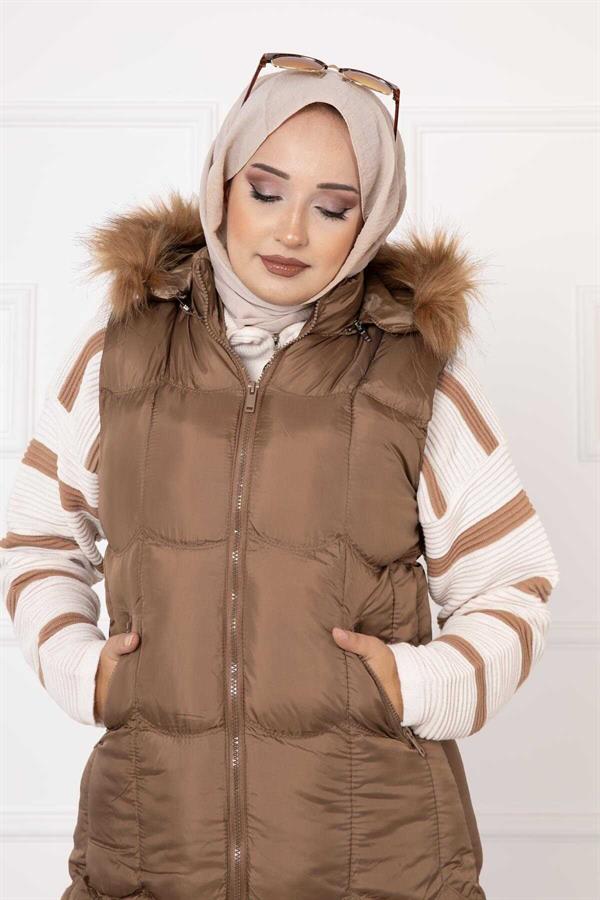 Pocket Detailed Filling Vest Tan