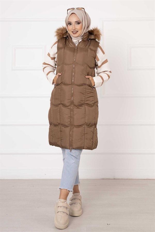 Pocket Detailed Filling Vest Tan