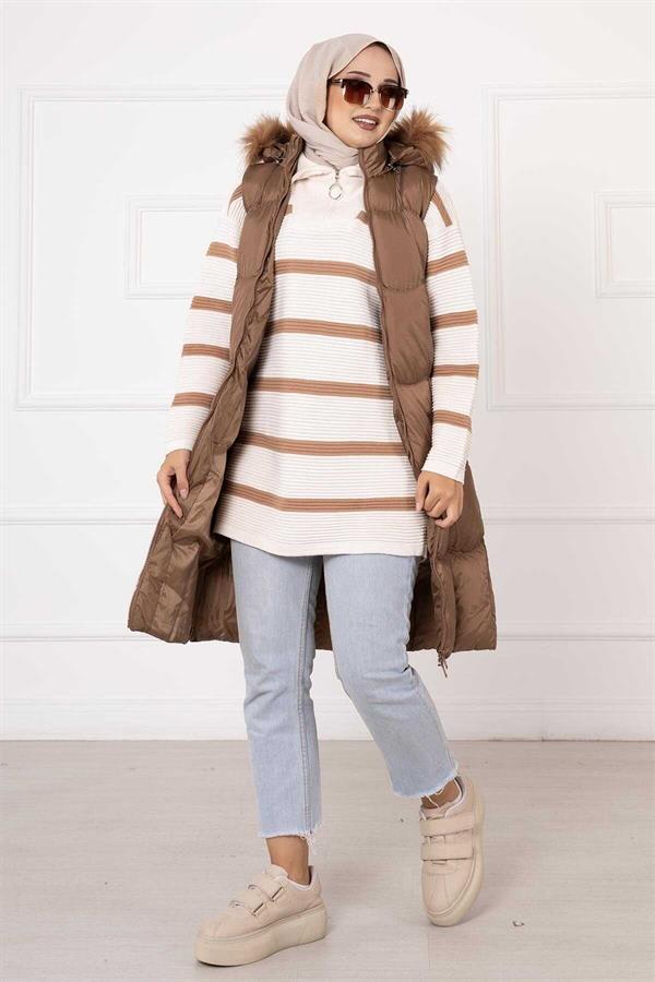 Pocket Detailed Filling Vest Tan