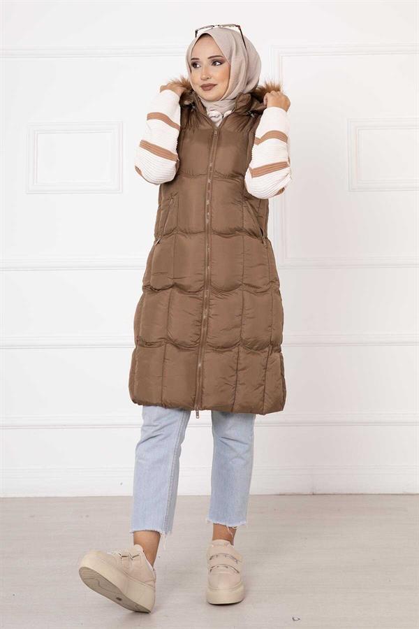 Pocket Detailed Filling Vest Tan