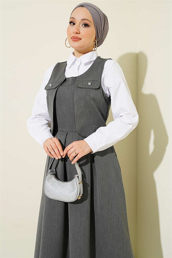 Pocket Detail Sleeveless Dress, Smoke Grey