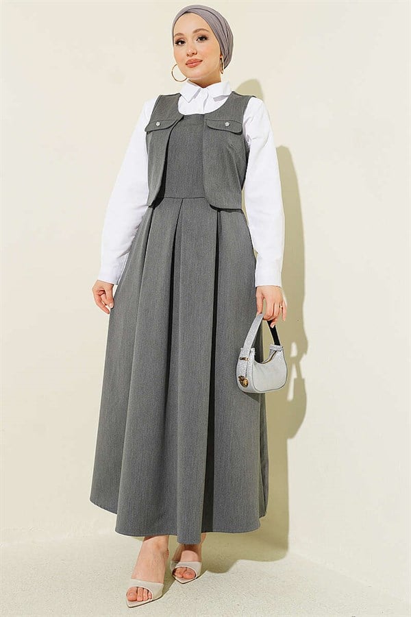 Pocket Detail Sleeveless Dress, Smoke Grey