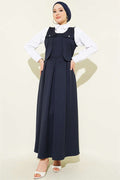 Navy Blue Sleeveless Dress with Pocket Details