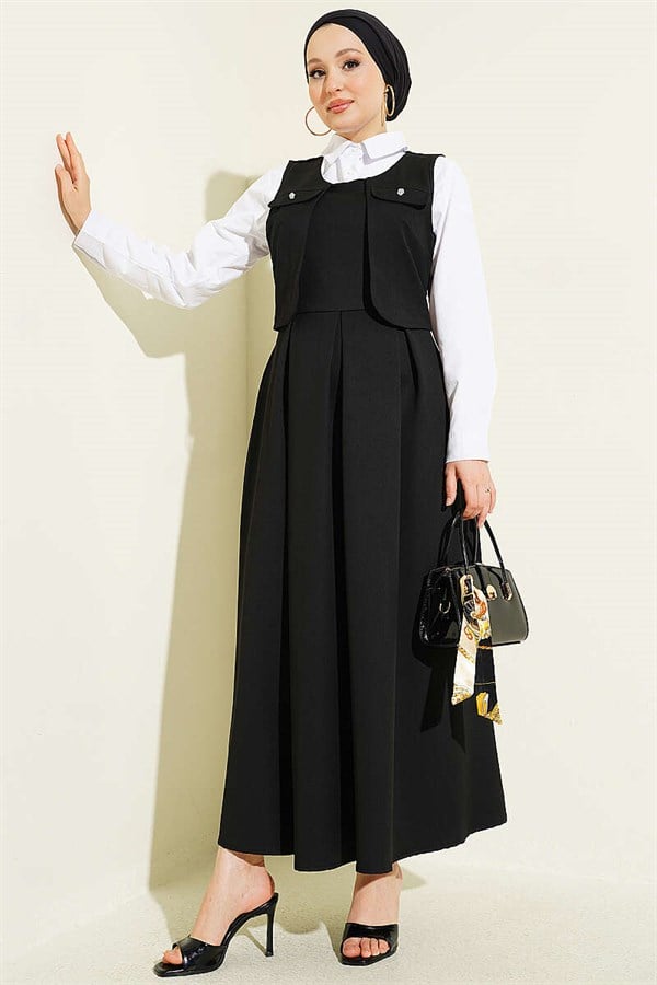 Pocket Detail Sleeveless Dress Black