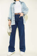 Dark Blue Belted Trousers with Pocket Details