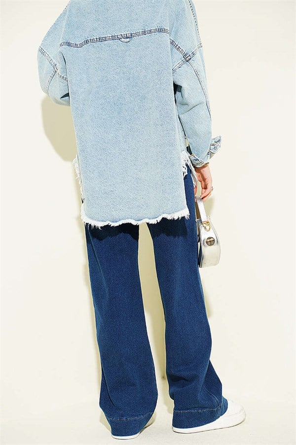 Dark Blue Belted Trousers with Pocket Details