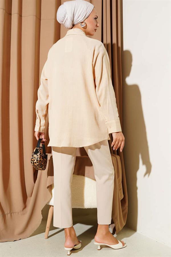 Muslin Shirt with Pocket Detail in Camel