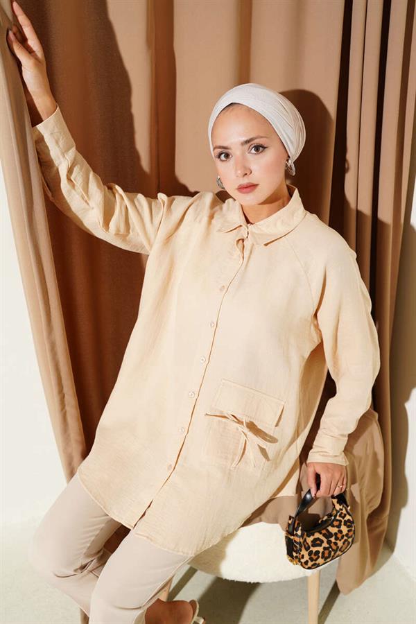 Muslin Shirt with Pocket Detail in Camel