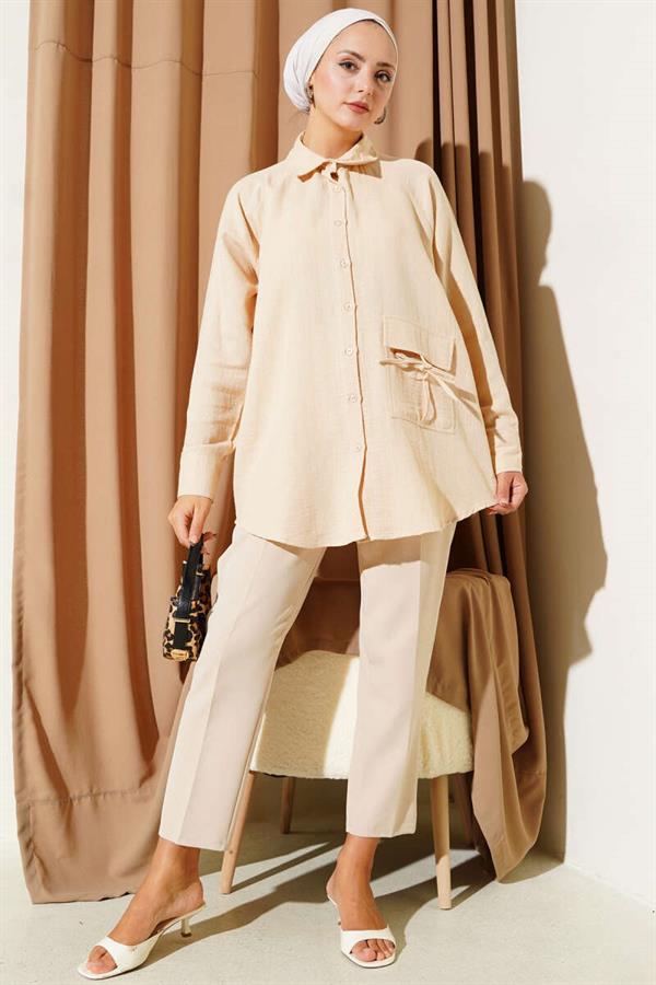 Muslin Shirt with Pocket Detail in Camel