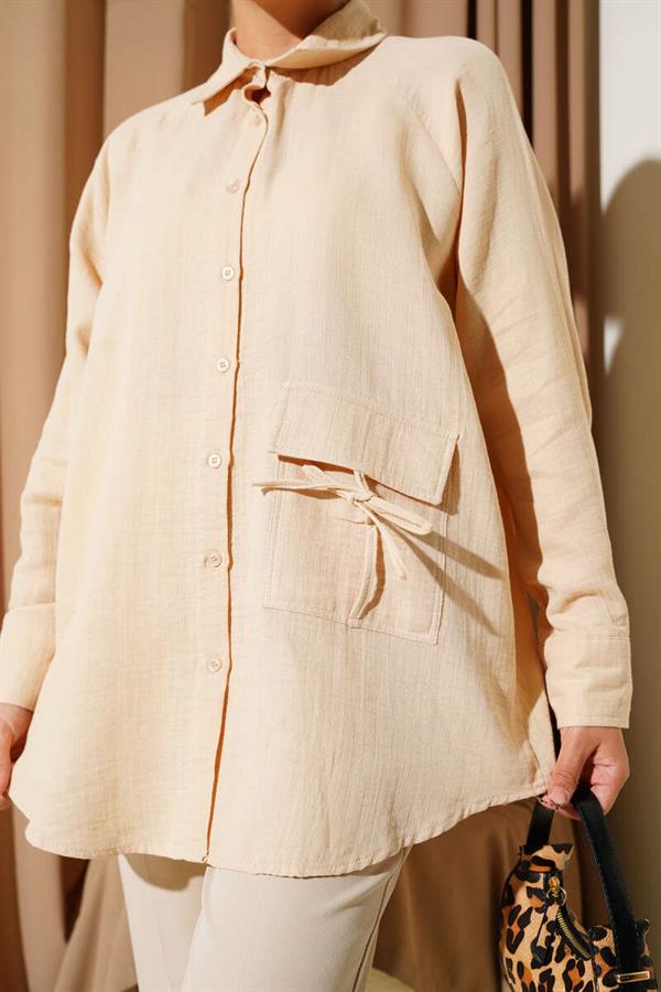 Muslin Shirt with Pocket Detail in Camel