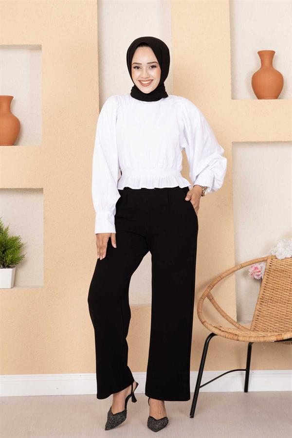 Pleated Palazzo Trousers with Pocket Detail Black