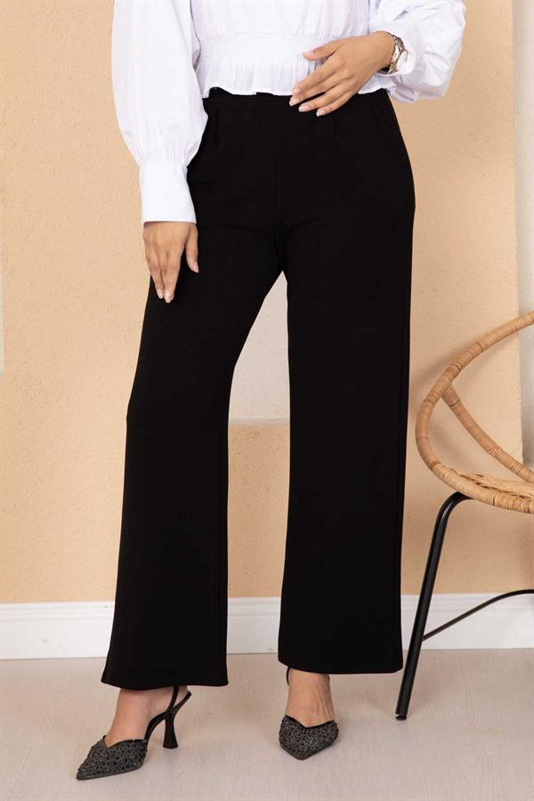 Pleated Palazzo Trousers with Pocket Detail Black