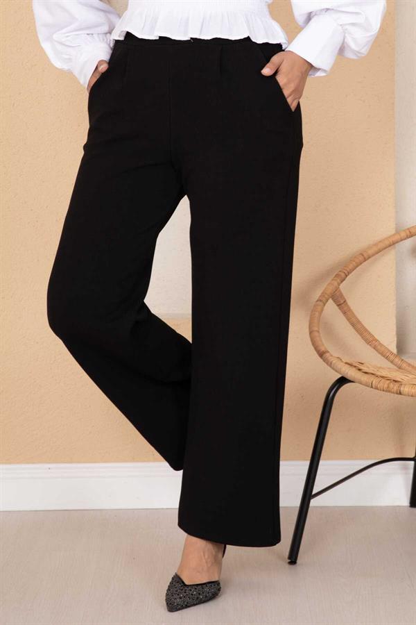 Pleated Palazzo Trousers with Pocket Detail Black