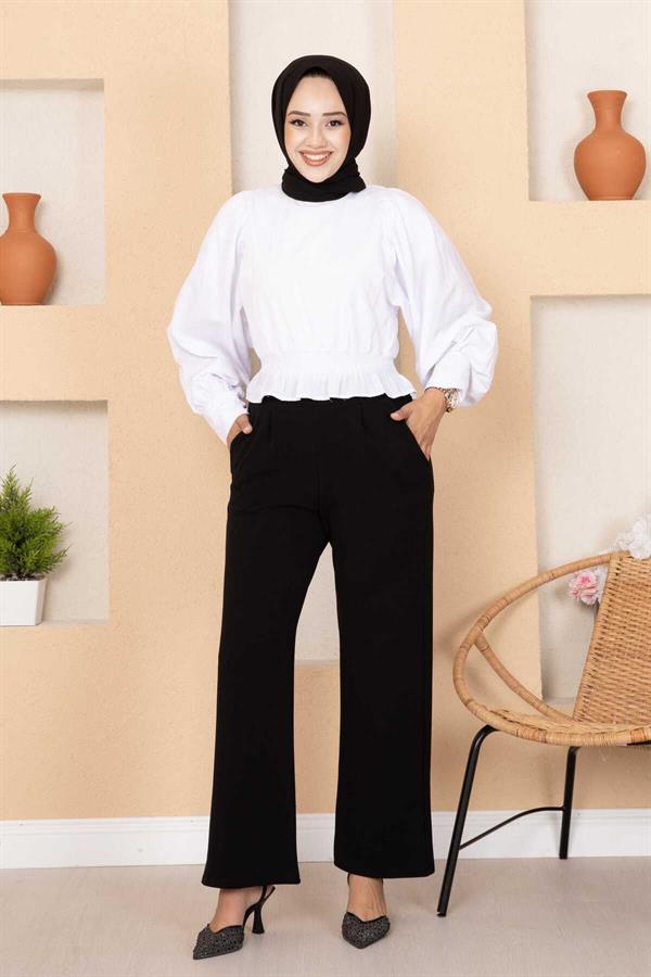 Pleated Palazzo Trousers with Pocket Detail Black