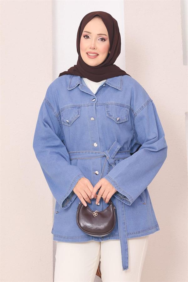 Denim Jacket with Pocket Detail and Removable Belt, Light Blue