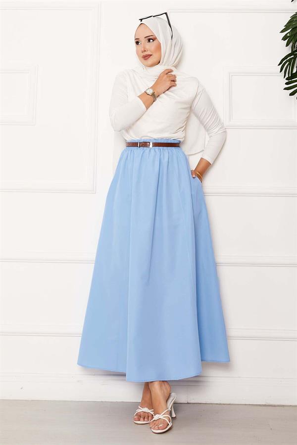 Pocket Detailed Sporty Terikoton Skirt Baby Blue