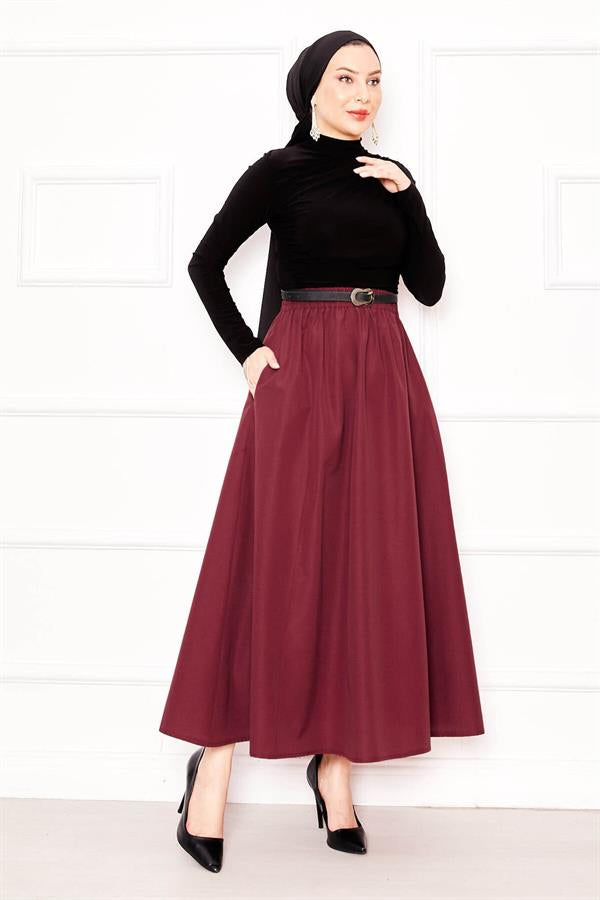 Pocket Detailed Sporty Terikoton Skirt Claret Red