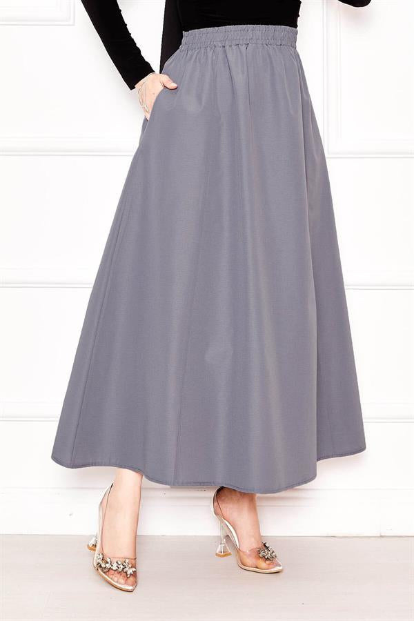 Pocket Detailed Sporty Terikoton Skirt Gray