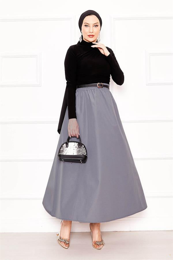 Pocket Detailed Sporty Terikoton Skirt Gray