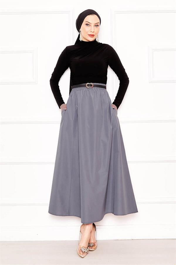 Pocket Detailed Sporty Terikoton Skirt Gray