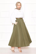Pocket Detailed Sporty Terikoton Skirt Khaki
