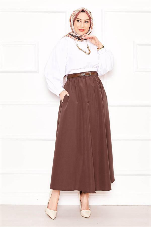Pocket Detailed Sporty Terikoton Skirt Brown