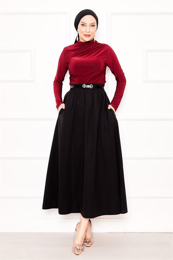 Pocket Detailed Sporty Terikoton Skirt Black