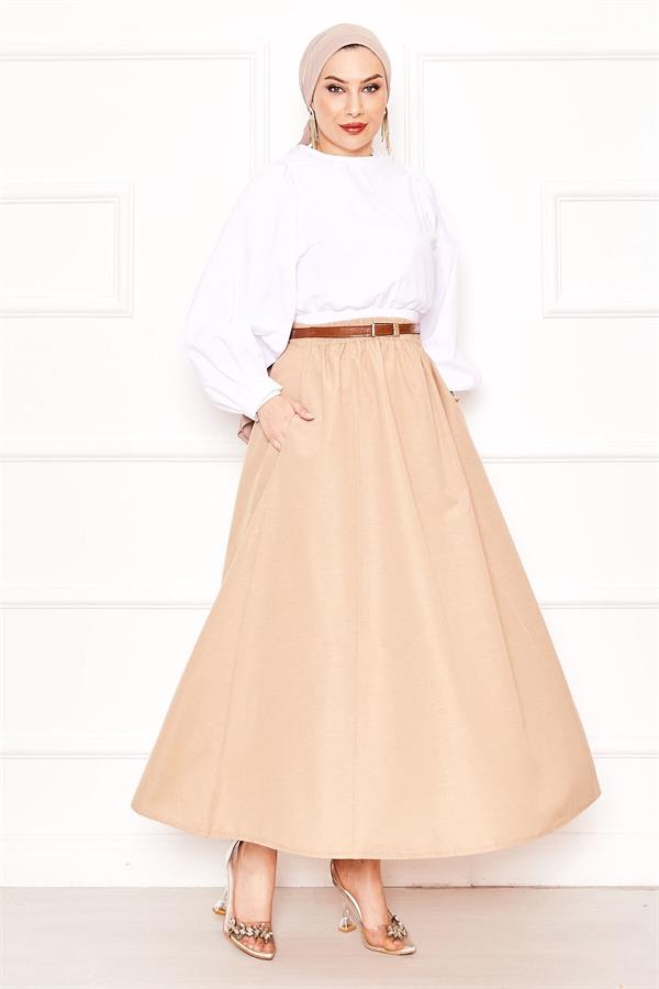 Pocket Detailed Sporty Terikoton Skirt Mink