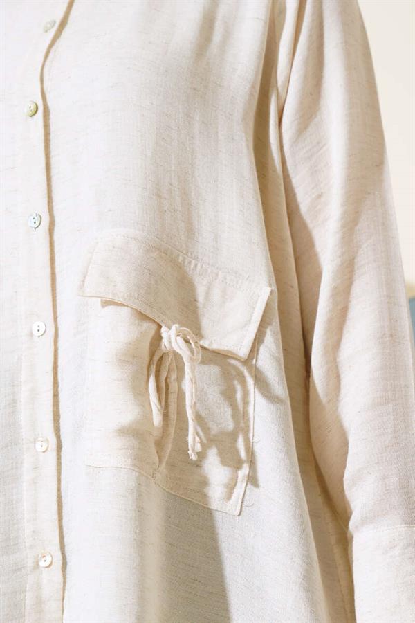 Pocket Flap Laced Shirt Beige